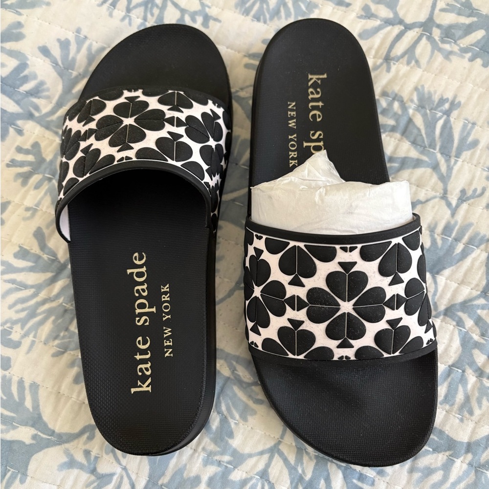 Kate Spade Black and White Slide Sandals Size 7